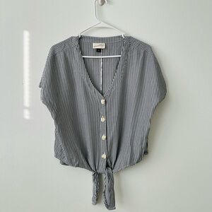 Universal Thread Button Down Tie Front Top Blouse Blue Stripe Nautical Medium
